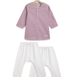 Tiber Taber 100% Cotton Woven Full Sleeves Striped Kurta & Pyjamas Set - Purple-picture-14