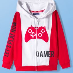 Pine Kids Cotton Knit Full Sleeves Cut & Sew Hooded SweatJacket Gaming Print - Red-picture-13