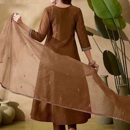 Navlik Yoke Design A-Line Thread Work Kurta With Trousers And Dupatta image 4
