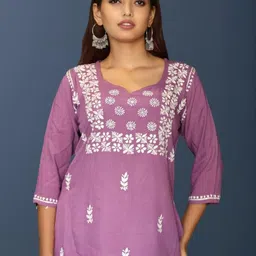 myplusfashion Women Purple Viscose Rayon Kurtis-picture-3