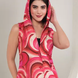 TANDUL Printed Single-Breasted Hooded Coat-51