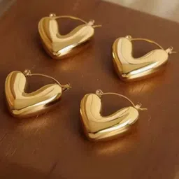 Palli Creation Stainless Steel Gold-Plated Anti Tarnish Heart Shaped Hoop Earrings-picture-34