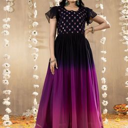Tilton Women Tie and Dye Embroidered Cape Sleeve Georgette Gown Dress-image-29