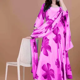 Femvy Women Floral Printed Maxi Dress With Dupatta-image-71