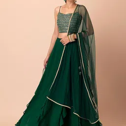 DIVASTRI Embroidered Sequinned Semi-Stitched Lehenga & Unstitched Blouse With Dupatta image 3