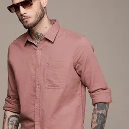 WROGN Solid Slim Fit Pure Cotton Casual Shirt-image-48
