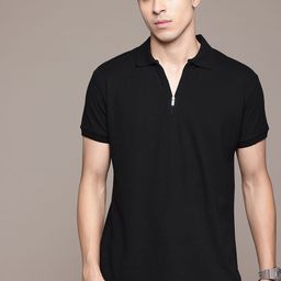 The Roadster Lifestyle Co. Solid T-shirt with Half Zip Polo Collar-image-90