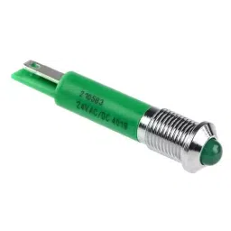RS PRO Green Panel Mount Indicator 24V AC, Mounting Hole Size 8 mm, Termination Type Solder Tab, Model No 210563-9