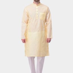 SG LEMAN Men Yellow & White Self Design Kurta with Pyjamas-image-90