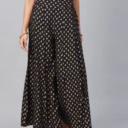 Juniper Women Black & Gold-Toned Printed Flared Palazzos-picture-37