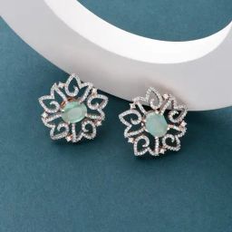 Fida American Diamond Green Stud Earrings-image-5