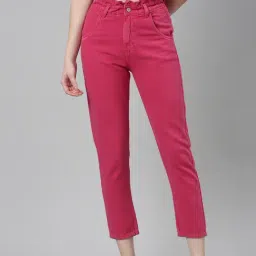 SHOWOFF Dark Pink Denim Regular Fit Mid Rise Jeans-image-74