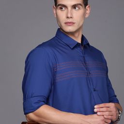 Louis Philippe Sport Slim Fit Self Design Horizontal Striped Pure Cotton Casual Shirt-image-100