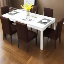UrbanArts Coffee Brown 6 Pieces Stretchable Chairs-picture-5