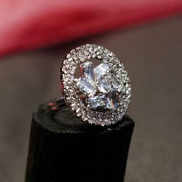 Zoey Silver-Plated Cubic Zirconia-Studded Adjustable Finger Ring-37