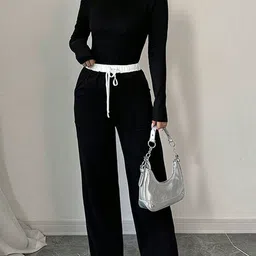 Black One Shoulder Top & Trousers Co-Ord-image-8