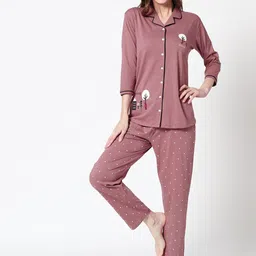 Zeyo Women Peach-Coloured & White Printed Night Suit-picture-7