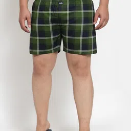 plusS Men Plus Size Green & Black Checked Pure Cotton Boxers-25