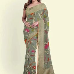 Banarasi Silk Works Green Cotton Woven Saree With Unstitched Blouse-picture-16