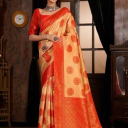 Mimosa Orange Woven Saree With Unstitched Blouse-image-93