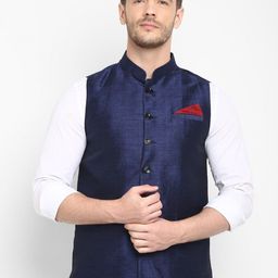Hangup Men Navy Blue Solid Woven Nehru Jacket-picture-15