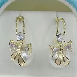 Celestique Pearls Beaded And Studded Crescent Shaped Half Hoop Earrings-picture-47