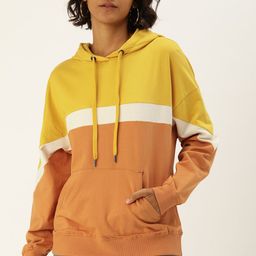 Flying Machine Women Yellow & Orange Colourblocked Hooded Sweatshirt-picture-18