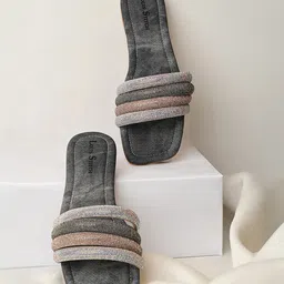 LOUIS STITCH Women's Grey Glitter Strap Flat Heel Lightweight Sandals-picture-35