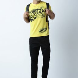 Huetrap Men Yellow Printed Round Neck T-shirt-image-68