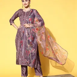 RAJGRANTH Women Woven Design Silk Chiffon Hyper Texture Kurta Set-20