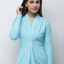 Cation Women Blue Solid Wrap Top-image-89