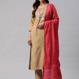 Yuris Women Yoke Design Regular Sequinned Kurta with Trousers & With Dupatta image 1
