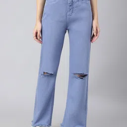 Code 61 Women Violet Wide Leg High-Rise Slash Knee Cotton Jeans-image-85