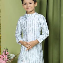 TABARD Kids White & Blue Printed Full Sleeves Kurta-picture-5