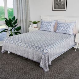 Aura Grey & White Ethnic Motifs 144 TC Bedsheet with 2 Pillow Covers-picture-7