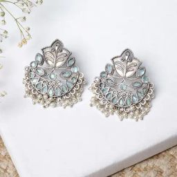 Teejh Nimrat Light Green Stone Silver Oxidized Jhumki Earrings-48