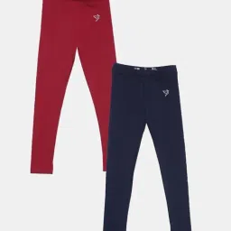 TWIN BIRDS Kids Red & Navy Cotton Regular Fit Leggings (Pack of 2)-image-84