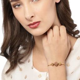 Zaveri Pearls Pink & Golden Alloy Flexible Fit Bracelet-28