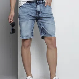 The Indian Garage Co Men Blue Slim Fit Denim Shorts-29