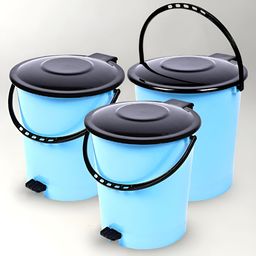 Kuber Industries Blue & Black 3 Pieces Pedal Dust Bins 10 L-0