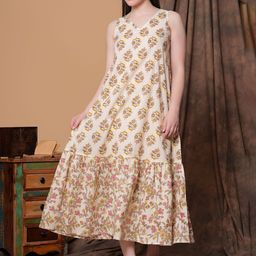 Zenava by Myntra Women Cotton V-Neck Ethnic Motifs Printed Sleeveless A-Line Maxi Dress-image-33