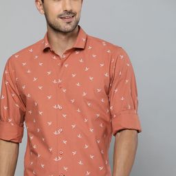 Mast & Harbour Men Rust Orange & White Slim Fit Conversational Printed Casual Shirt-image-18
