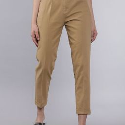 Tokyo Talkies Women Beige Regular Fit Solid Peg Trousers-image-90