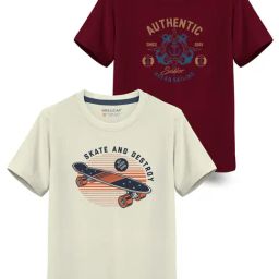 HELLCAT Kids Burgundy & White Printed T-Shirt (Pack Of 2)-image-7