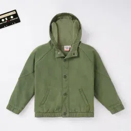 Ed-a-Mamma Kids Olive Solid Full Sleeves Hooded Jacket-picture-28