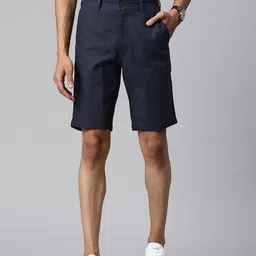 Marks & Spencer Men Navy Blue Linen Shorts-image-34