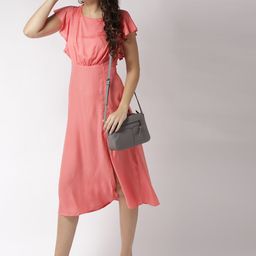 Sera Women Coral Pink Self Design Empire Dress-1