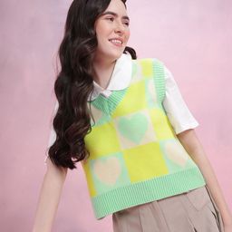 DressBerry Women Conversational Pattern Self Design V-Neck Knitted Pullover-36