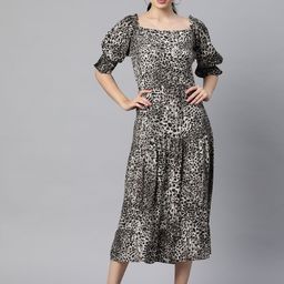 Indibelle Black Animal Print Midi Tiered Dress-picture-51
