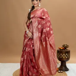 HELLA FASHIONS Floral Woven Design Zari Saree With Unstitched Blouse Piece-picture-42